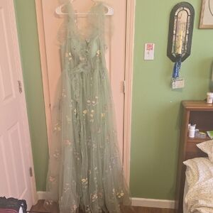 Elegant Green Floral Gown